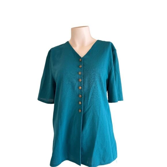 Michelle Leslie women’s vintage 90s set skirt button up emerald green gold butto - Picture 4 of 6